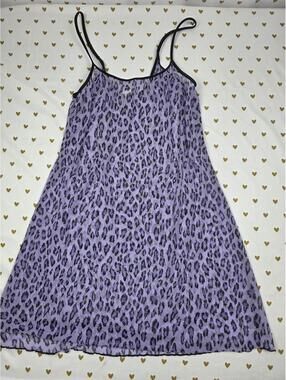 Victorias Secret VINTAGE Heart Label Purple Leopard Cheetah Mesh Slip Dress MED